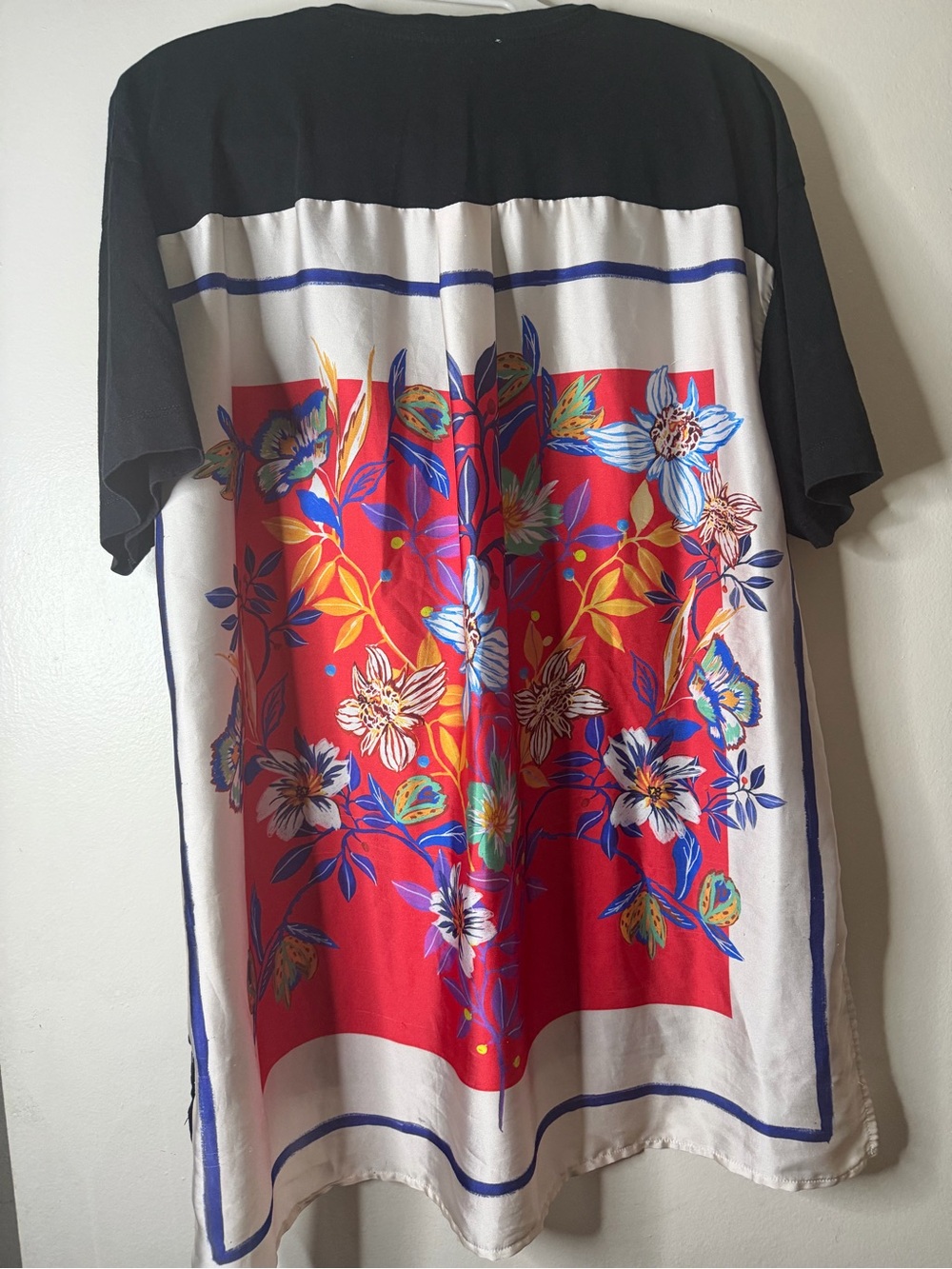 Zara Woman Basic Black Floral Scarf Print Back Short Sleeve Top Size S